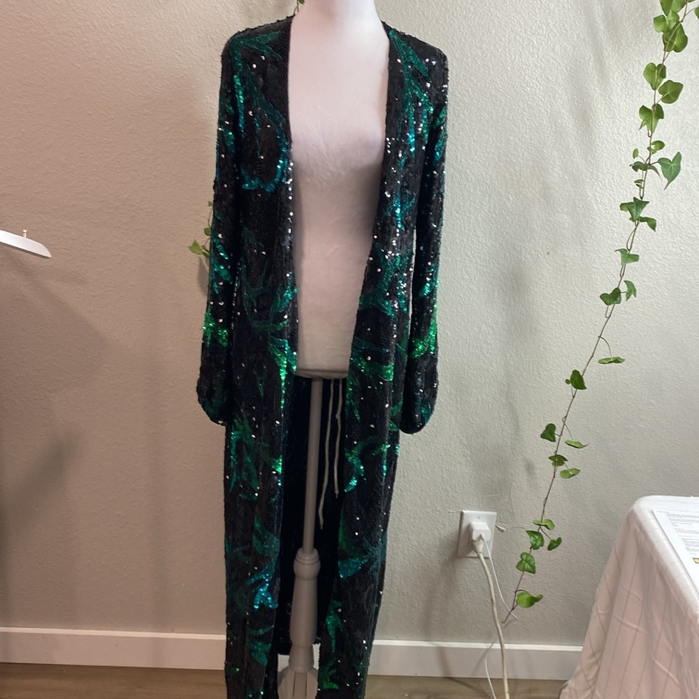 ATTICO Elegant‎ Sequin Wrap Dress Black and Green, Long Sleeve Maxi Dress Size40 - Picture 11 of 17